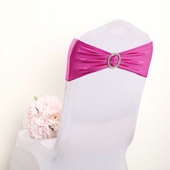 10 Fuchsia Metallic Spandex Chair Sashes with Silver Buckles Wedding Decorations
