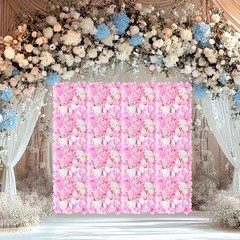 Artificial Silk Flower Wall Panel Pink Decorative Floral Pink&flower1