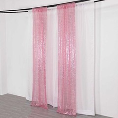 2 PINK 8ft x 2ft Sequined Backdrop Curtain with Rod Pockets Wedding Decorations