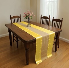 Premium Jute Fabric + Satin Fabric Table Runner Yellow 18″ X 120″ Elegant Rustic
