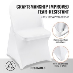 VEVOR 50PCS White Stretch Spandex Folding Chair Covers for Wedding Party Dining
