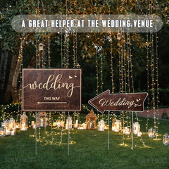 9-Piece Wedding This Way Sign Kit, Double-Sided Wooden Wedding Direction Arrow &