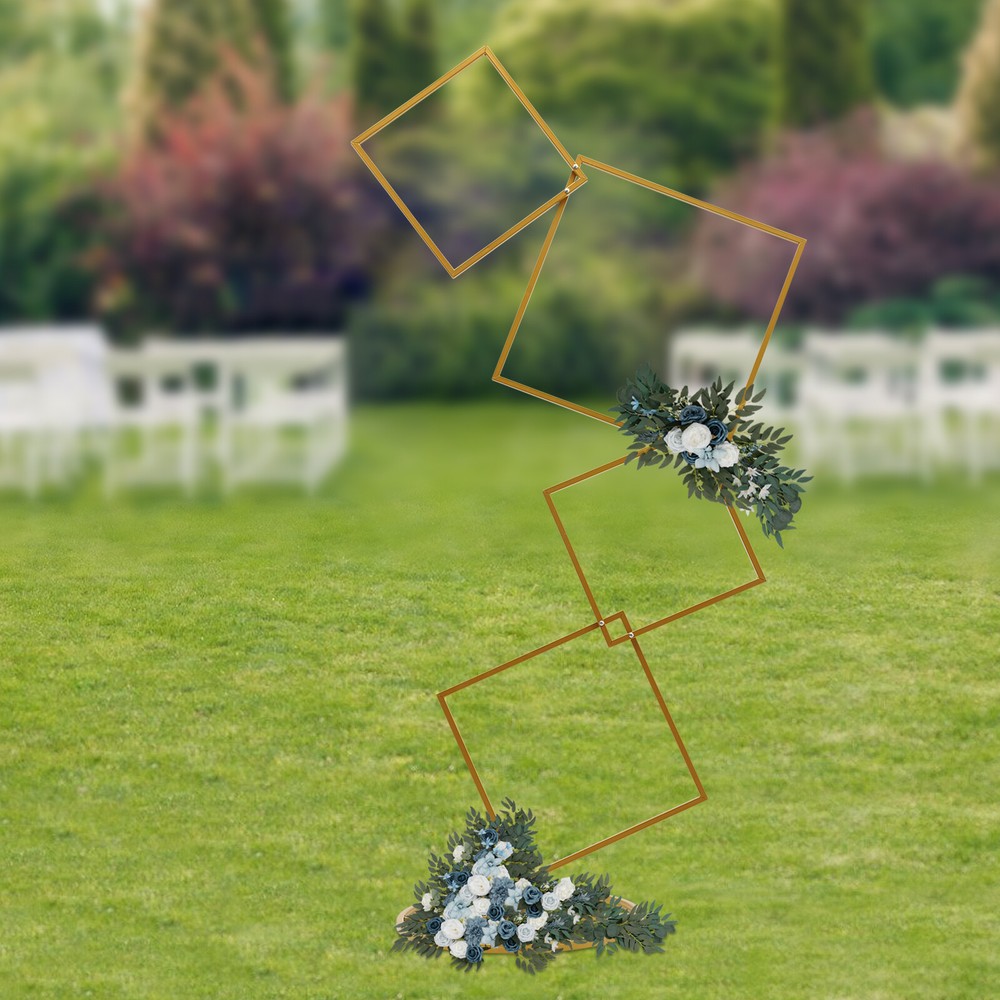 Wedding Square Backdrop Stand, Detachable 4 Tier Gold Metal Flower Square Frame
