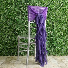 Purple Premium CHAIR COVER with Curly Chiffon Ruffled SASHES Party Decorations