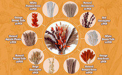 130Pcs Real Oran Ppas Grass, 17″ Natural Dried Flowers Boho Winter