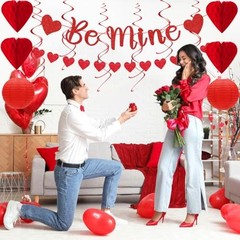 Valentines-Day Decorations-Heart Streamers Galentines-Decor – 22pcs Be Mine Red