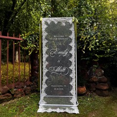 Sheer Lace Night Before Wedding Sign, Rehearsal Dinner Banner Decor