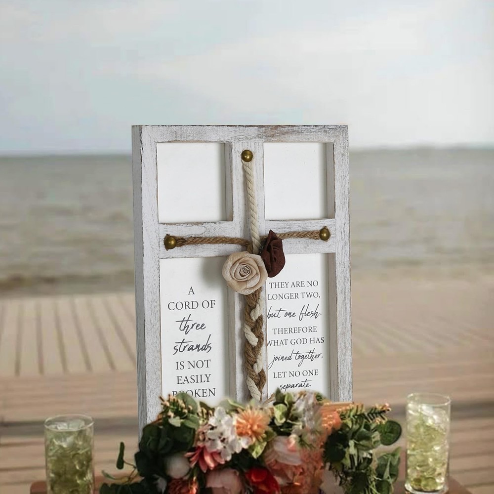 A Cord of Three Strands Wedding Sign, Solid Wood Wedding Rustic Boho Decor, M…