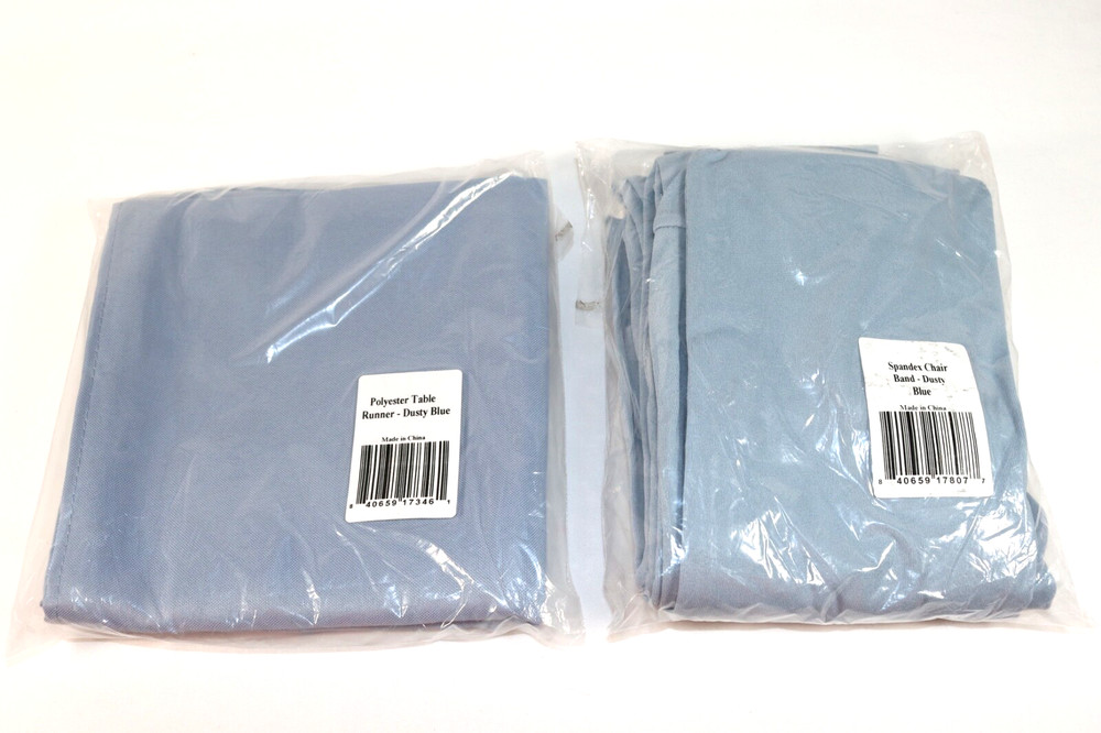 Dusty Blue TABLE RUNNER 108 x 13″ & Spandex Chair Band Wedding Graduation Party