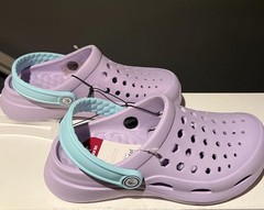 Joybees Kids Lavender Clogs Size 12 with Aqua Strap • Lightweight Slip-On Shoes