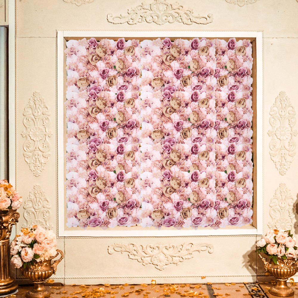 23.6*15.8in Autumn Pink 6Pcs Artificial 3D Flowers Silk Wall Decoration Panels
