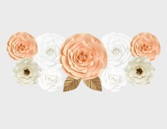Decor In The Box 11 piece Handmade Paper Flower Set, Peach/Cream/White