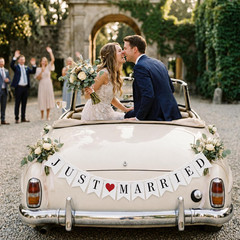 Just Married Banner Pre-Strung Wedding Banner Bunting Photo Booth Props Garland