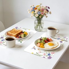 6 Pcs Flower and Bird Placemats, 11×16 Inch Summer Watercolor flower bird