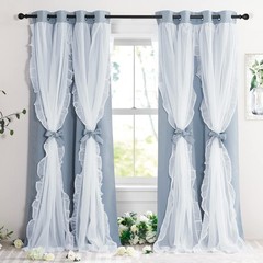 PONY DANCE Ruffle Curtains Double Layers Sheer Overlay Elegant Decoration for…