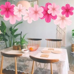9 Pcs Pink Party Paper Flowers Decorations Hot Pink Paper Fans Hanging Orname…