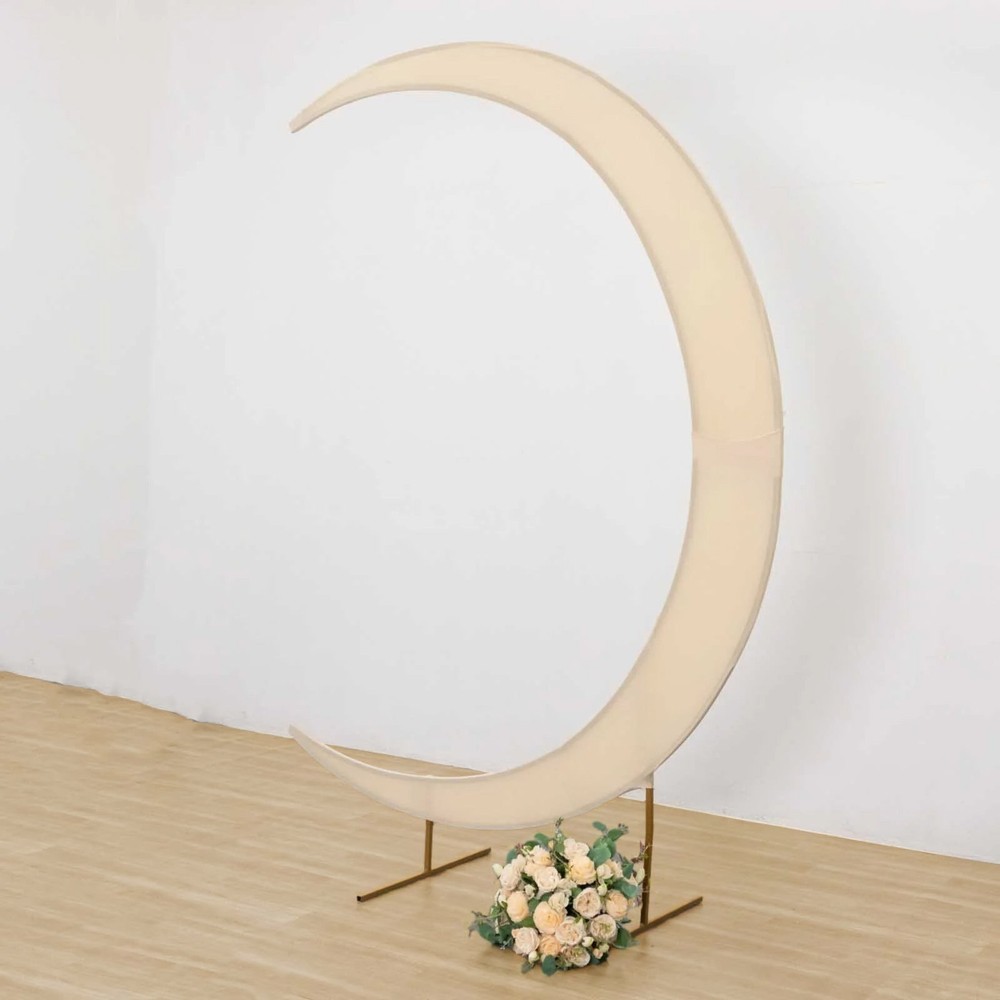 7.5 ft BEIGE Fitted Spandex Half Crescent Moon Arch BACKDROP STAND Cover