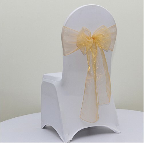25x Gold Organza Chair Sashes Bows Ties Wedding Birthday Party Venue Decoration