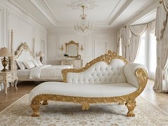 LUXURY 85″ Gold White Carved Mohagany Victorian Rococo Fainting Chaise Lounge