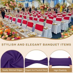 25 Pcs Spandex Chair Sashes Bows with Slider Buckle, Dark Purple