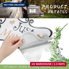 2 Pack Just Married Car Decals, Large Wedding Vehicle Door Signs, Waterproof