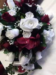 21 Pc wedding Package BURGUNDY black & WHITE Sale! Bouquets, bout and corsages