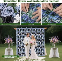 12 pcs Flower Wall Panel 15x15in Artificial Silk Rose Backdrop for Wedding Party