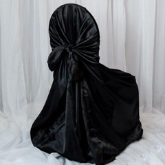 10 Black Satin UNIVERSAL CHAIR COVERS Party Wedding Brunch Slipcover Decorations