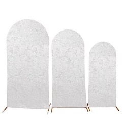 3 WHITE Crushed Velvet Round Top Wedding Arch Backdrop STAND COVERS Set Party