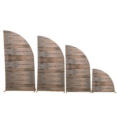 4 Brown Fitted Spandex Wood Print Half Moon Arch Backdrop STAND COVERS Set Party