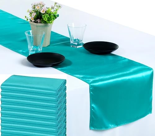 MDS 10 PCS Satin Table Runners 12 x 108 Inch 10 PCS (12 x 108 Inch) Teal