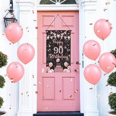 Rose Gold 90th Birthday Decorations – Door Banner, Hanging Banner & Wall Deco…