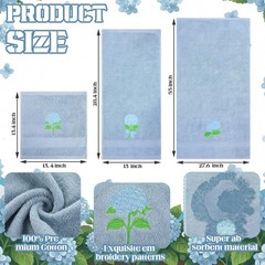 3 Pcs Hydrangea Floral Bathroom Towel Set Farmhouse Embroidered Hydrangea Flo…