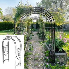 Metal Garden Arch with Ground Stakes Climbing Plant Trellis Wedding Frame Decor
