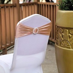 10 Blush Metallic Spandex Chair Sashes with Silver Buckles Wedding Decorations