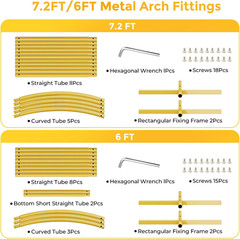 Gold Metal Arch Backdrop Stand Set of 2 7.2FT 6FT Wedding Balloon Decor Frames