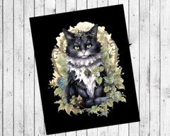 Black & White VICTORIAN CAT 8×10 CARDSTOCK PRINT, No Frame #1