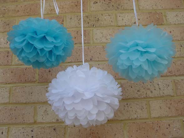 12x blues white tissue paper pom poms balls wedding party babyshower venue decor