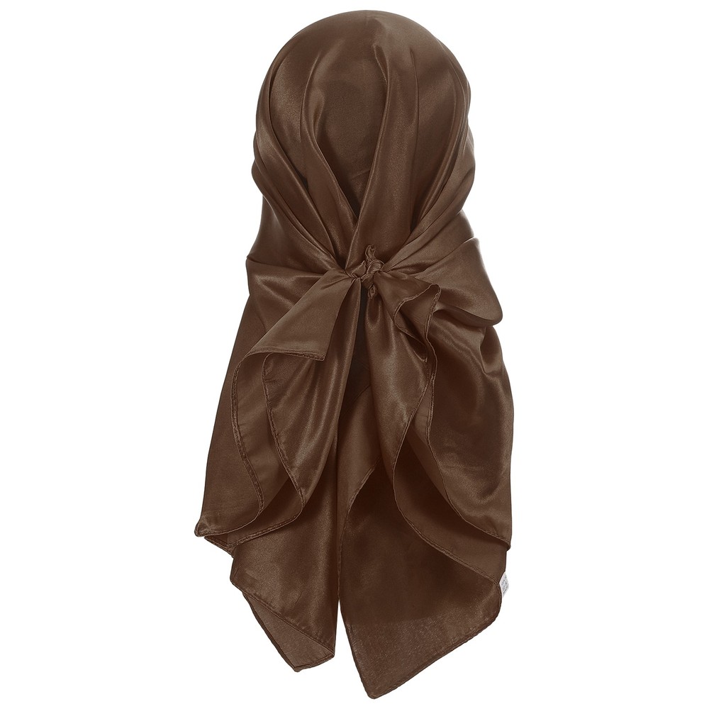 35 Inch Square Satin Head Scarf Silk Feeling Hair Scarf, Dark Brown