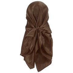 35 Inch Square Satin Head Scarf Silk Feeling Hair Scarf, Dark Brown