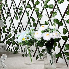 Green 17x 95″ Expandable Lattice Fence Wood Backdrop Panel Silk Ivy Leaves Party