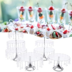 4 Piece Cake Stand Set Round Silver Metal Acrylic Crystal Detachable Display