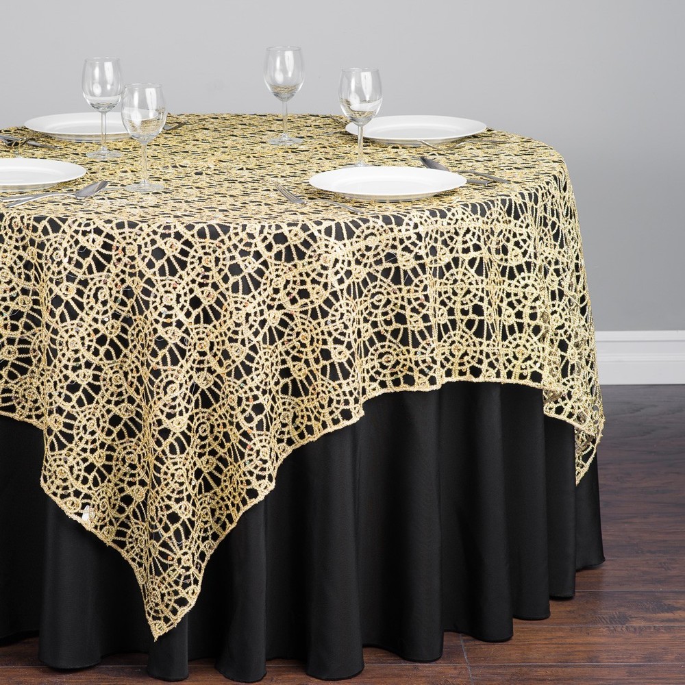 10 CHEMICAL LACE TABLE OVERLAY 54″ X 54″ SQUARE TABLECLOTH SEQUIN COVER *SALE*