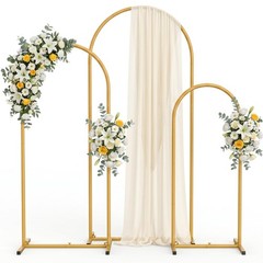 Gold Metal Arch Backdrop Stand 3-Piece Set, 6FT/5FT/4FT Wedding Arch Frame for P