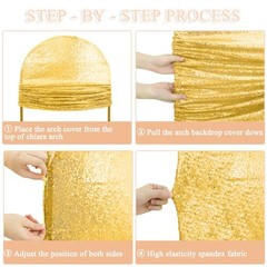 Wedding Arch Cover 6ft Payette Sequin Arch Stand Cover Spandex 2.6 x 6 FT Gold