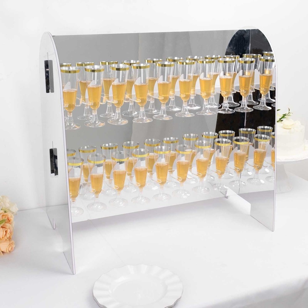 SILVER 25″ Foam 2-Tier Wine Glass Rack Champagne Flute HOLDER STAND Events