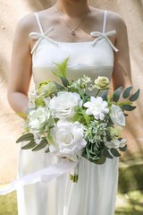 Wedding Bouquet Artificial Flower Silk Foam 11 Inch White Bridesmaid Toss Gift