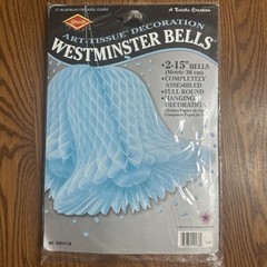 VTG 90s Beistle Westminster Wedding Bells 2 15 In Honeycomb Decor Light Blue USA