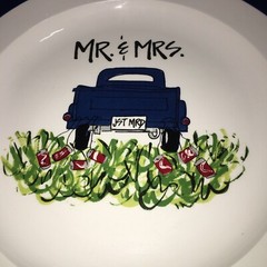 Farmhouse Mr and Mrs Wedding Gift Plate and Silverware (Fork and Spoon).