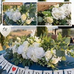 Luxury Just Married Car Decoration Kit –Artificial Flower Hood , Just Married